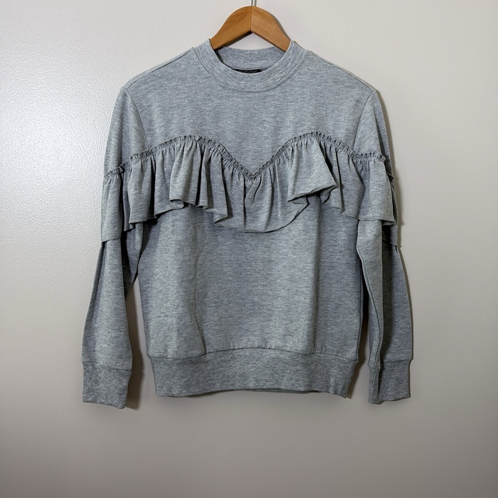 New Topshop Sweatshirt Ruffle Front Long Sleeve‎ Crewneck Size 6 - Picture 3 of 11